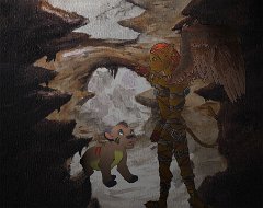 Thru the path of fear lijlover8  "Through the Path of Fear" by Lijlover8  Description: "Ishya ran into Catsulek begging to help him find his way home.. Instead Catsulek sends him thru the Path of Fear where he needs to face his biggest fear, before he can come home... Catsulek could have sended him thru another way, but because of her hate for males she sends him thru the hard way. This took me quite some time to finish.. especially Catsulek took me looong to do; and I'm still not completely satisfied with the whole thing... I like Catsulek's wings the most I guess... and her hand (the one pointing) came out better then I expected Ishya and Catsulek were both done with ink and acrylics. Catsulek took me about 5 hours to do and Ishya about 2,5. The background was done with watercolor (aquarel) and acrylics; I used a ref pic of WoW (from this book of The Art Of WoW). That took me about 3 hours to finish. So all together this took me about 11 hours to make.. Phew.. " Catsulek copyright Drakhenliche Ishya and artwork copyright M. van Hulsel (Lijlover8)