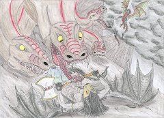 contest entry by leighoflight  Contest Entry by LeighofLight Artist links : Deviantart  Description: "my contest entry for drakhenliche's ....its not very good but it gave me some background/ angale (sp) practist the picture in my head was blackjack falling off Knightmare as trying to attack a deamon but on paper it ended up with him alrealdy on the floor -.-.... ( my deamon is nothing but reptile heads ^^) i dont like how his head turned out :/" Blackjack and Knightmare copyright Drakhenliche Artwork copyright Leighoflight