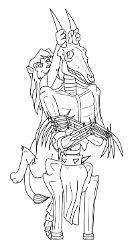 kayngi 1ymmu  "Grab Life by the Horns" by Kayngi Artist link :  DeviantArt  Description: "Ymmu stood impassively as the child swung behind him, giggling. "This is fun!" she squealed. "I highly doubt this is what is meant by "grab life by the horns," little one," he said to Zaa." Ymmu copyright Drakhenliche Artwork and Zaa copyright Kayngi