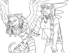kayngi 2 catsulek  "All Men Are Scum " Artist link :  Kayngi  Description: "Firsa watched in detached fascination as the other leonine stared hard at the object in her hands, wings slowly unfurling in an aggressive posture. The doll slowly ripped under vicious claws as the hands clenched around it. "All men are scum," Catsulek snarled in a sing song voice, seemingly unaware of what she was doing. Sighing theatrically, Firsa's shoulder's slumped. "I only asked if you thought my niece would like the doll," she muttered." Catsulek copyright Drakhenliche Artwork and Firsa copyright Kayngi