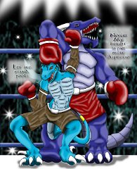 yourproportionallytaller daiger  "You're Proportionally Taller " by Daiger  Description: "Long story, Darkclaw is bored and stumbles upon boxing as a viable hobby that could profit him. So he signs up a short-term contract, enrolls as a fighter, and unsurprisingly blazes through the ranks (being an assassin and master of melee just does that). Just as he was bored and planned to go home, the Champion Nogar Nightgrave issues a challenge to him, despite the many ranks between them. Darkclaw accepts, of course, and on the night of the fight, they finally meet. Measuring up Darkclaw, Nogar suddenly uncovers his fear of proportionally taller people and hence, punches Darkside upside the head in attempt to reduce his height. Hence, the pic above. Since I'm not good at overall image and technical skill, might as well go far for originality." Darkclaw copyright Drakhenliche Nogar and artwork copyright Daiger