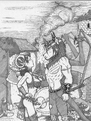 Whos at Fault by Azirik  Artwork by:  Azirik  Characters: Vlashrea and  Blackjack  Title: Who's at Fault  A wonderful giftart from Azirik featuring his warrioress Vlashrea and Blackjack... not getting along too well apparently :D There appears to have been some trouble, and possibly more to come!