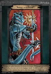 004 'Honour and Death' : ATC, character, daemonslayers, demon, slayers, tria, markers, trading card, card, darkclaw, assassin, fighter, warrior, blue, lizardman, hssaar, hybrid
