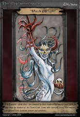 008 'Witch Elf' : ATC, character, daemonslayers, demon, slayers, tria, markers, trading card, card, dark, dark elf, priestess, magic, skull