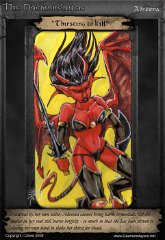 010 'Thirsting to Kill' : ATC, character, daemonslayers, demon, slayers, tria, markers, trading card, card, adreena, demoness, red, skin, winged, succubus, elebas, aster, sister
