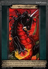 029 'Wicked Steed' : ATC, character, daemonslayers, demon, slayers, tria, markers, trading card, card, knightmare, dire, unicorn, dragon, hybrid