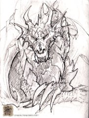 Bloodbane - quick sketch  Media: Ink, pencil Quick sketch of  Syrax Bloodbane . : bloodbane, syrax, blackjack, daemonslayers, dragon, black, sitting, relaxed, sketch