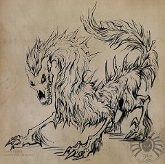Sketchy Sepuket  Media: brush pen. Background added digitally.  Species:  Sepuket   Quick brush pen drawing. Thinking about making adoptables of this just to see what will happen. Maybe. : sepuket, undead, monster, original species, skull face, skull, fluffy, spikes, pen and ink, line drawing