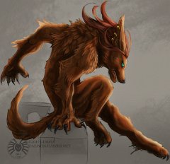 Soul - Jumping  Media: Digital Character:  Soul (wereform)   Panel from one of the comics which I decided to colour for a bit of practice. : Soul, wereform, werewolf, female, lycanthrope, brown, jumping, full body, digital, anthro, furry, daemonslayers, character, OC, project