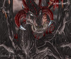 Winterheart - detail  Media: Digital Character: Winterheart  In all her evil detail. : daemonslayers, winterheart, world building, character, oc, dragon, dragoness, goddess, evil, black, red, detailed, full body, portrait, rising, terrible