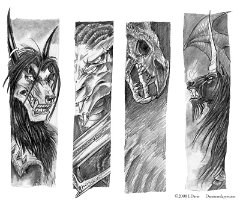 heritage sketches  Media: Pencils  Characters:  Blackjack , Geirrodur, that zombie griffin and Knightmare.  Little sketches from "Heritage". : blackjack, project, character, OC, daemonslayers, cursed black dragon, cursed, black, dragon, syrax, bloodbane, hybrid, dragonwolf, dracosvulf, dracolf, anthro, warrior, furry, winged, male, heritage, comic, knightmare, dire unicorn, geirrodur, zombie griffin