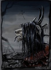 wet blackjack  Media: Digital colour, pen and ink wash   Coloured panel from "Heritage". : blackjack, project, character, OC, daemonslayers, cursed black dragon, cursed, black, dragon, syrax, bloodbane, hybrid, dragonwolf, dracosvulf, dracolf, anthro, warrior, furry, winged, male, wet, swamp, angry, annoyed, colour, heritage, comic