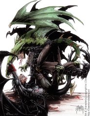 boot to the stomach  Media: Pen and ink, Tria markers, a little Photoshop   Maim   (Ma'im is his actual name, not much imagination this one) was another dragon cursed by the demon goddess Shine ( Blackjack When their paths cross again years later and Blackjack finds Maim has been 'adopted' by a remote tribe who worship him as an avatar of their god (since Maim has wings and they've never seen a dracosvulf before), out of sheer spite - 'cos Black's like that - he exposes Maim as a fraud (hence why Maim attacks him in anger for it). Just to make a final insult, instead of killing Maim Blackjack rips off his wings and leaves him to his disgrace. : blackjack, project, character, OC, daemonslayers, cursed black dragon, cursed, black, dragon, syrax, bloodbane, hybrid, dragonwolf, dracosvulf, dracolf, anthro, warrior, furry, winged, male, maim, fight, men, brawl, battle, boot to the stomach, green, dracosvulfs, fighting, violence